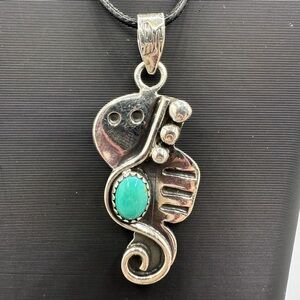 Turquoise Seahorse Sterling Silver 925 Necklace Pendant Handmade Southwestern
